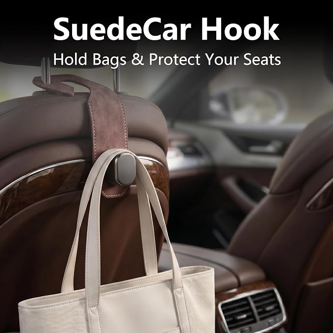 Purse Hook for Car Seat Headrest, Suede Car Purse Hook, Heavy Duty Car Hook Organizer for Handbags, Grocery Bags & Backpacks, Universal Car Hooks for SUV Truck Interior(Brown,2pcs) - Image 3
