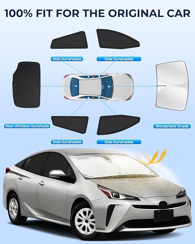 for Toyota Prius 2016-2022(NOT for Prius C or V) Car Window Shades, 6Pcs | Privacy Sun Shade Set for Front Windshield Side and Rear Windows, Keeps Vehicle Cool for Camping Napping - Image 6