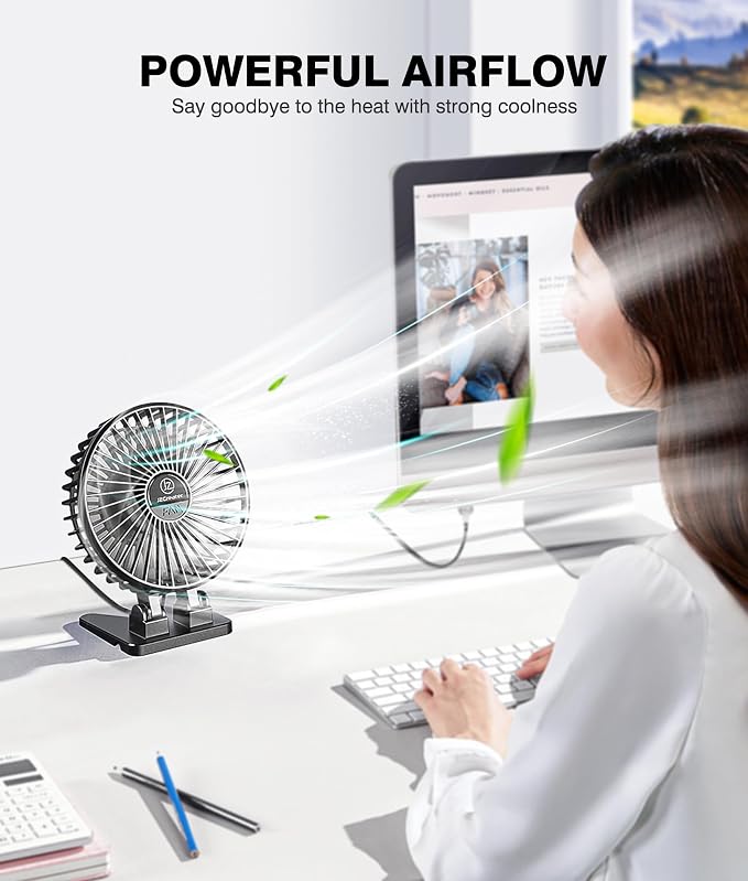 JZCreater USB Desk Fan, Mini Portable, 3 Speeds - Quiet Personal Cooling Fan for Home Desktop Office Travel Bedroom, Deep Black (2Pack) - Image 2