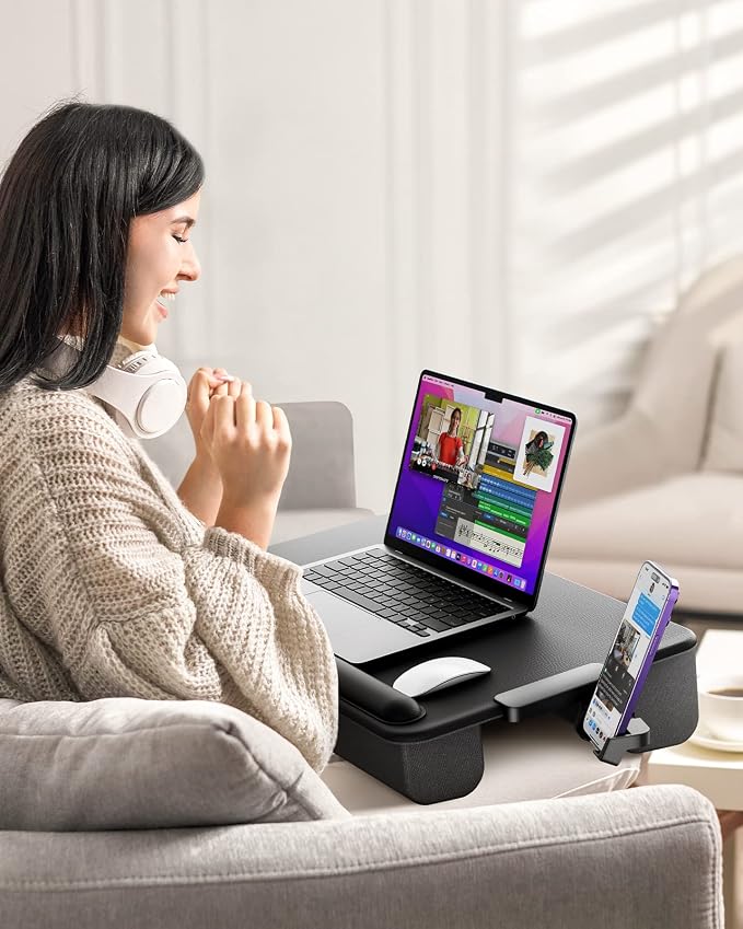 SAIJI Laptop Lap Desk, Portable Laptop Desk for Bed Fits Up to 17" Laptops | Lightweight Laptop Tray Table with Storage Drawer & Phone Holder, Lap Desk with Cushion, for Working or Gaming on Couch - Image 6
