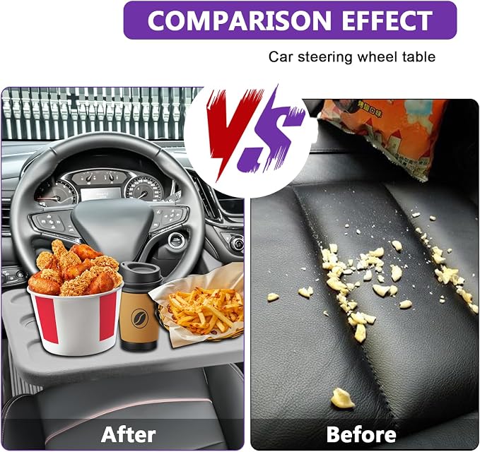 Car Steering Wheel Desk Tray for Laptop and Eating 2 in 1 Multipurpose Travel Accessory with Drink and Pen Holder Compatible with Most Vehicles Grey - Image 4