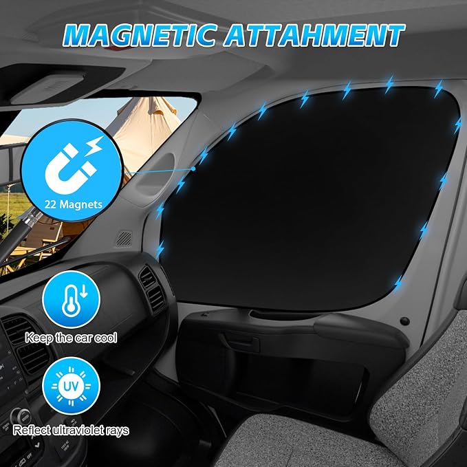 2 Pcs Magnetic Side Window Sun Shade for Ram ProMaster 14-26 | Fits ProMaster 1500 2500 3500, Easy Magnetic Install, Blackout Privacy Cover for Van Life Camper, Insulated, Foldable - Image 3