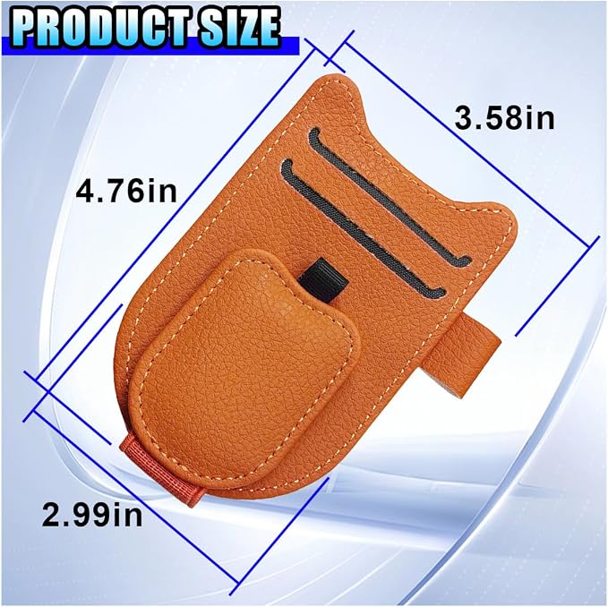 2PCS Magnetic Sunglass Holder for Car Sun Visor (Orange) | Leather Vehicle Glasses Eyeglass Mount & Ticket Card Clip, Auto Interior Visor Accessories, Universal for Car SUV Truck - Image 2