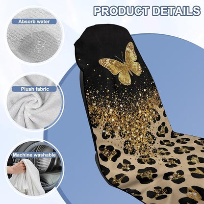 Butterfly Leopard Print Car Seat Cover Towel After Gym Sweat Auto Seat Cover Protector with Storage Bag Gold Butterfly Car Interior Seat Protector Driver Seat Cushion Cover Yoga Mat Towel - Image 6