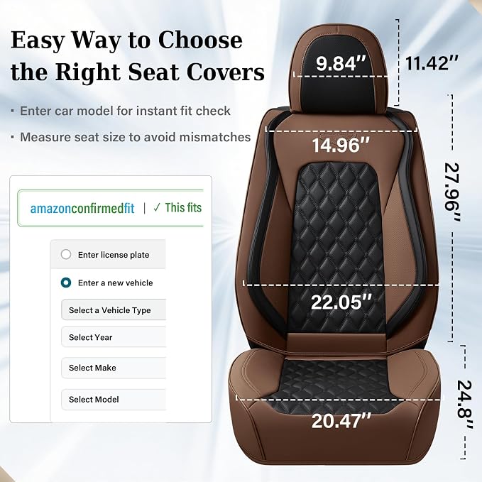 Coverado Universal Car Seat Covers Full Set, Premium Breathable Waterproof Faux Leather Front & Rear Seat Protectors, Luxury Automotive Interior for Sedans SUVs Trucks – CoffeeBlack - Image 7
