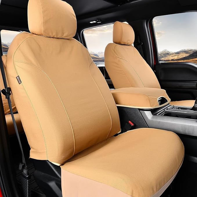 Coverado Front Seat Covers, Waterproof Canvas Seat Protector for Car Seat Cushions for Kids & Dogs, Seat Covers Compatible with 2015-2026 Ford F150 & 2017-2026 Ford F250 F350 F450(Yellow, 2PCS) by Coverado