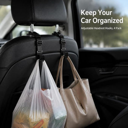 4 Pack Headrest Hooks for Car, Adjustable Purse Hook, 110 LBS Heavy Duty, Vehicle Seat Back Organizer for Purses, Bags, Handbags, Easy Install ﻿(Black) - Image 5