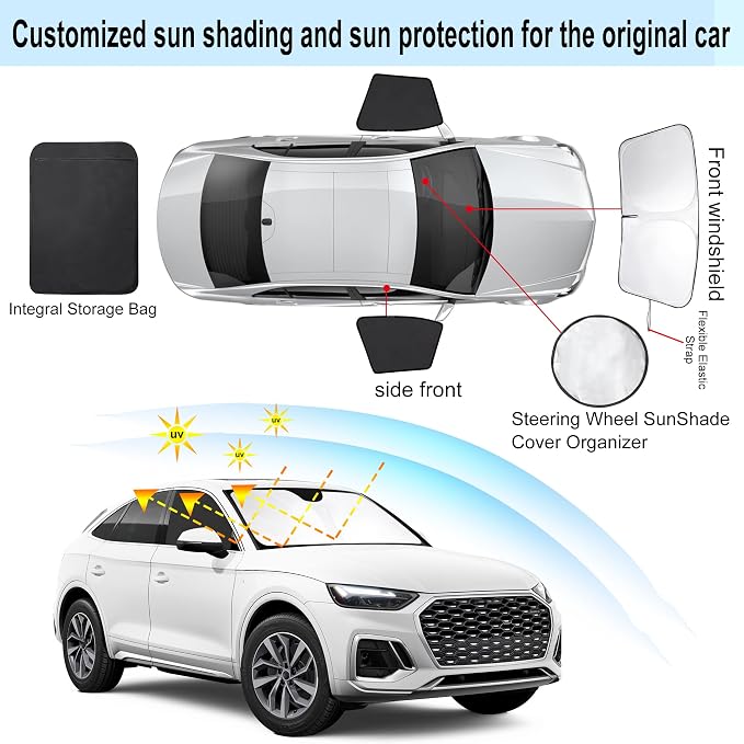 3PCS Car Window Shades Front Windshield Sun Shade Foldable Window Shade Custom Fit for 2019-2024 Audi Q5 Accessories Car Shades for Front Windows Anti-UV Rays Block Heat - Image 3