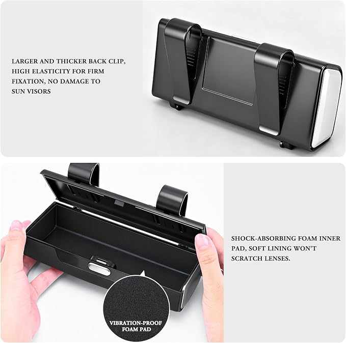 Sunglass Holder For Car Visor,Button-Open Sunglass Case For Car Visor,Car Sunglass Holder With Card Storage Function Suitable For Truck And Sedan To Place Sunglass (Black) - Image 5