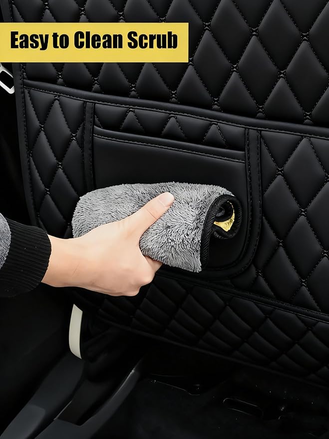 Leatherette Car Seat Protector - 2 Pack Large Car Kick Mats with Storage Organizer Seat Back Cover Against Dirty Shoes & Scratches, Universal Fit for Most Vehicles (Black) - Image 4