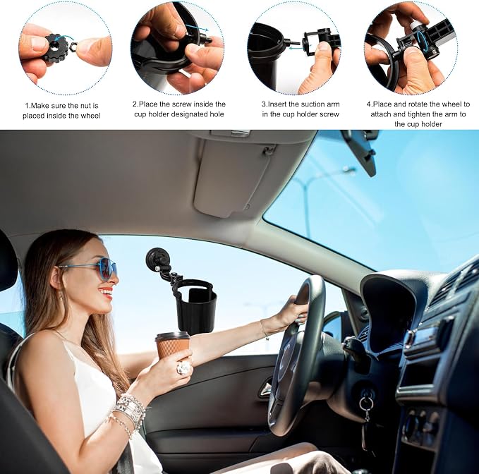 Recessed Folding Cup Drink Holder, Premium Quality Sturdy Folding Car Console Bottle Can Holder, Adjustable Automotive Drink Holder with Suction Cup, Car Accessories - Image 3