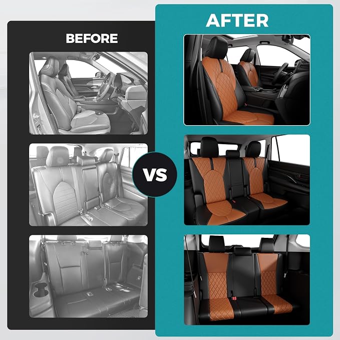 Custom Seat Covers for Toyota Grand Highlander 2024-2026 8 Seats | black brown, faux leather, 2nd row 40/60 split bench, waterproof, breathable, airbag compatible, stain resistant - Image 7