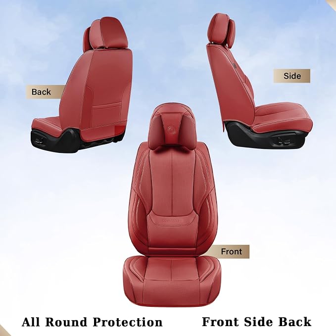 Coverado Universal Seat Covers Full Set, 5 Seats Universal Seat Covers for Cars, Waterproof Faux Leather Car Seat Covers with Head Pillow, Auto Protectors Fit for Most Sedans SUV Pick-up Truck-Red - Image 4