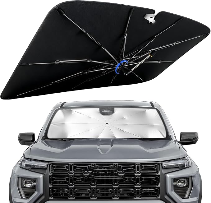 Windshield Sun Shade for GMC Canyon 2023-2026 with 360° Rotating Shaft | Custom Fit Umbrella Sunshade for UV Blocking, Interior Heat Protection, Easy Storage, UPF 50+ Cool Windshield Cover by Lonyaqui