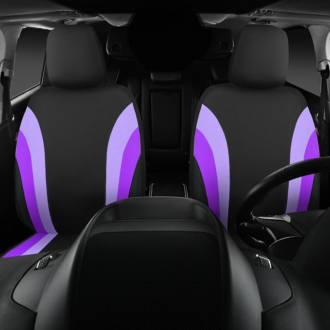 CAR PASS Line Rider Sporty Front Seat Covers,Purple Car Seat Covers Two Front Seats Only for Cute Women Girl, Airbag Compatible,Universal Fit Sedans,Cars,Vans,SUV,Truck(Black and Purple) - Image 4