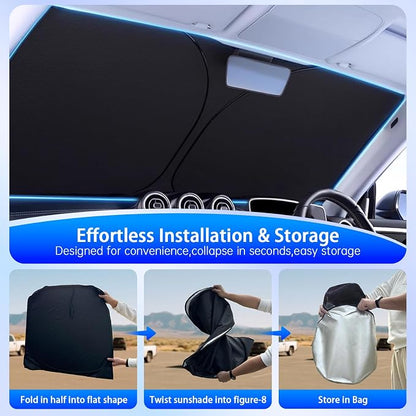 Windshield Sun Shade for Toyota Highlander 2020-2026 Front Window | Windshield Sunshield, Foldable Automatic Car Sunshade with Steering Wheel Cover, UV Protection Keeps Car Cooler - Image 6