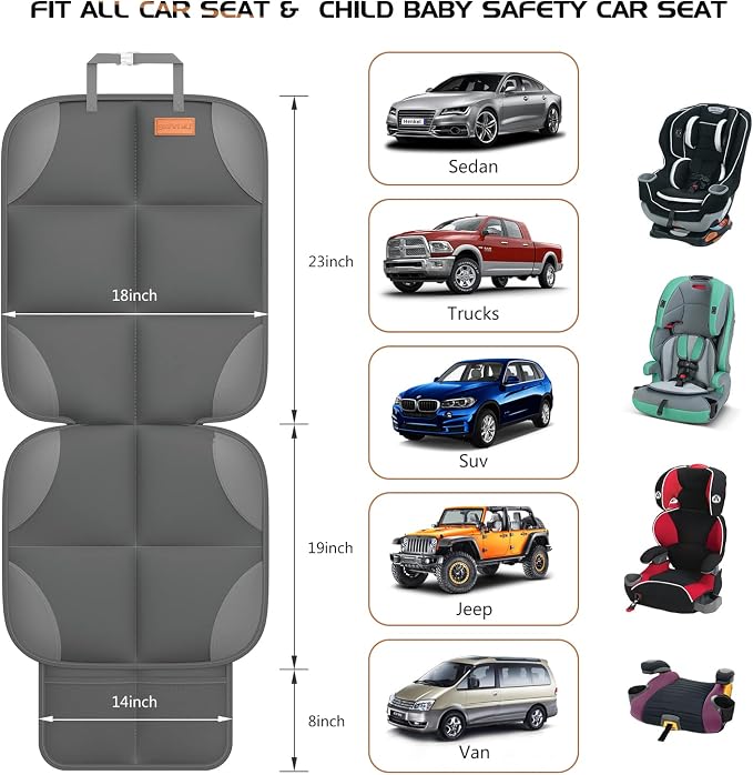 SMART ELF 2 Pack in Gift Box Car Seat Protector (Dark Gray) | Thickest Padding and Non-Slip Backing Mesh Pockets for Baby and Pet, Sedan SUV Truck - Image 2
