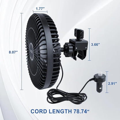 XOOL Clip Car Fan, 9 Inches 12V/24V Fan, 360° Rotatable Electric Cooling Clip on Fan with Stepless Speed Regulation for SUV, RV, Truck - Image 9