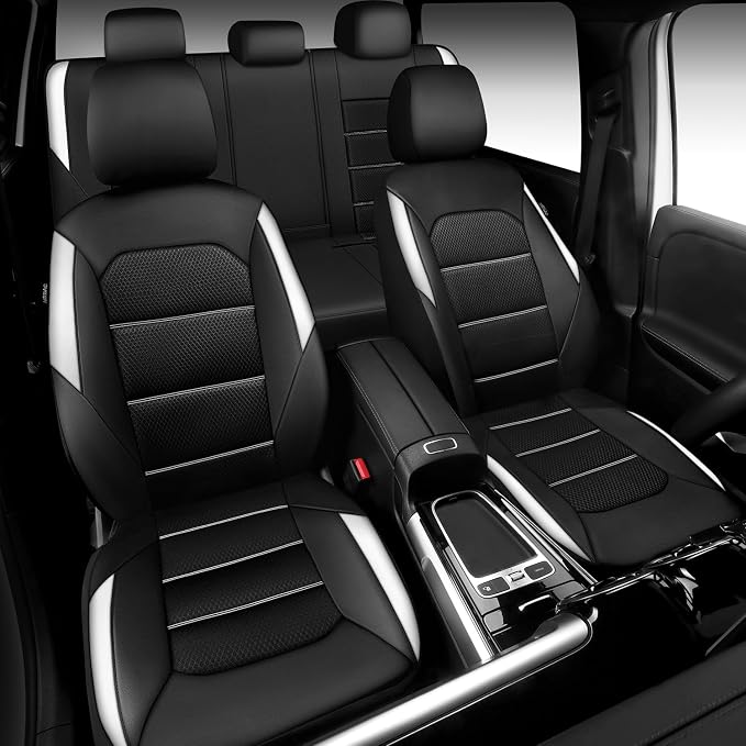 CAR PASS Memory 3D Foam Car Seat Covers Full Set, Breathable Mesh Thick Seat Covers for Cars,White Leather Seat Covers,Airbag Compatible Universal Automotive Comfort for SUVs Trucks SUV, Black White - Image 2