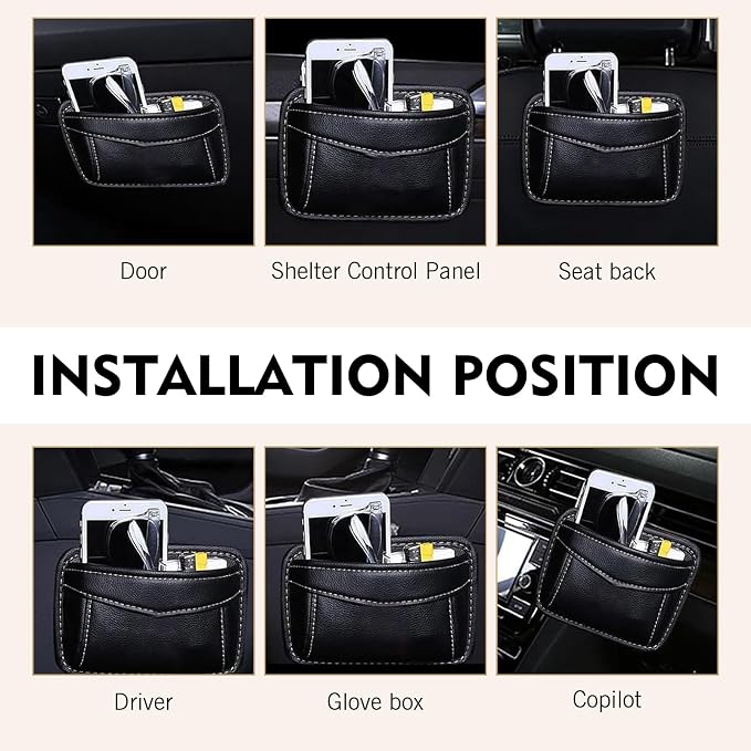 Car Seat Side Pocket Organizer, Black PU Leather Mini Auto Seat Storage Bag, Pen Phone Holder Tray Pouch Vehicle Seats Gap Filler, Universal Organize for Documents Registration Notepad - Image 4
