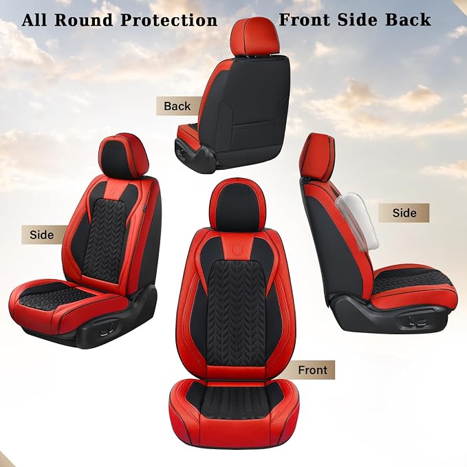 Coverado Seat Covers Full Set, 5 Seats Car Seat Cover Winter, Front and Back Seat Covers for Cars, Breathable Faux Leather Car Seat Cushion, Car Seat Protector Universal Fit for Most Cars Vans, Red - Image 5