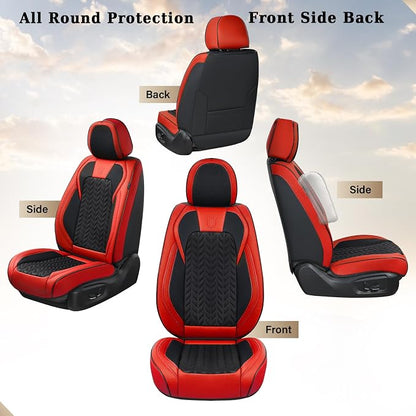 Coverado Seat Covers Full Set, 5 Seats Car Seat Cover Winter, Front and Back Seat Covers for Cars, Breathable Faux Leather Car Seat Cushion, Car Seat Protector Universal Fit for Most Cars Vans, Red - Image 5