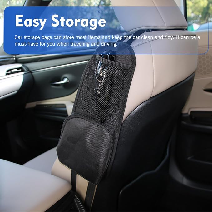 2PCS Car Seat Side Organizer, Multi-Pocket Storage Hanging Bag, Multifunctional Mesh Net Pocket, Holds Phones, Drink, Glasses, Wallet, for Cars, Trucks, Black - Image 6