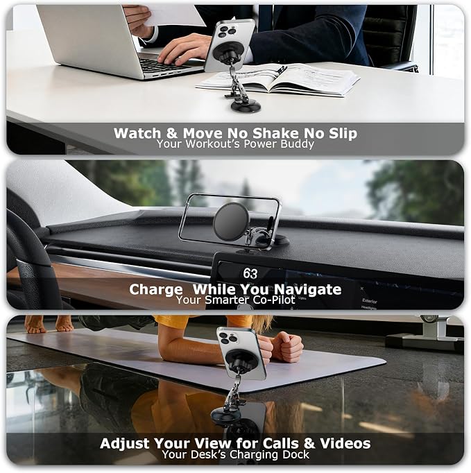 Dual Support for MagSafe Car Mount, Magnetic Phone Holder for Car with Vacuum, 360°Adjustable Metal Head &Extension Rod, Cell Phone Holders for Your Car for iPhone17/16/15/14/13/12, Android - Image 6