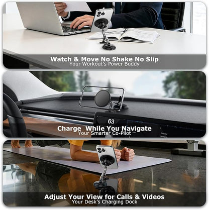Dual Support for MagSafe Car Mount, Magnetic Phone Holder for Car with Vacuum, 360°Adjustable Metal Head &Extension Rod, Cell Phone Holders for Your Car for iPhone17/16/15/14/13/12, Android - Image 6