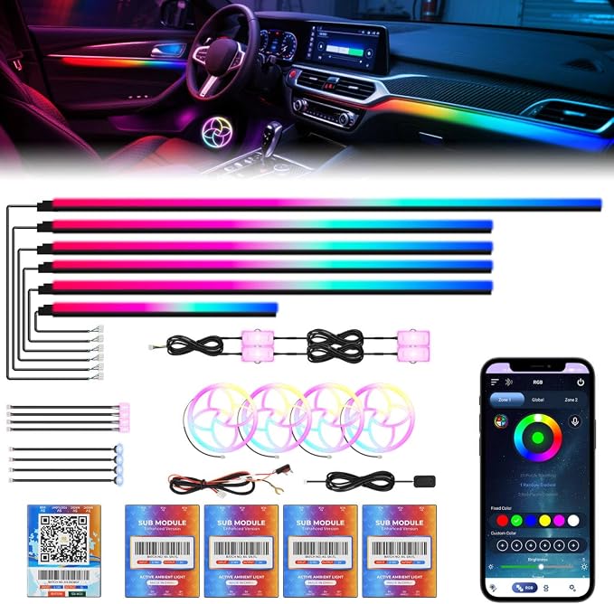 Dreamcolor Acrylic Car Interior Lights 22 in 1 RGB LED Strip Lights APP Control Zoned Control System 252 Color Modes DIY Fiber Optic Ambient Lighting Kits Music Car Neon Light Kits New Version by WEBUPAR