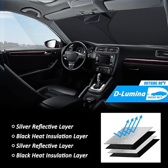 D-Lumina Windshield Sun Shade for 2011-2017 Honda Odyssey Mini Van Accessories, Front Window Sunshade Sun Visor Protector Block UV Rays Heat, Foldable 2 Layers 210T Material - Image 6