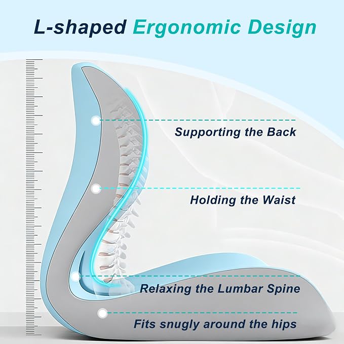 Seat Cushion for Office Chair, Ergonomic Cushion with Lumbar Support Pillow | Orthopedic Memory Foam Coccyx Cushion for Tailbone & Sciatica Pain Relief, Ideal For Office Chairs, Car Seats, Wheelchairs - Image 3