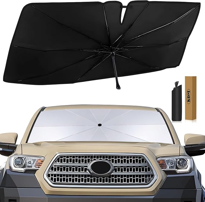 KDM Umbrella Style Windshield Sun Shade Fit for 2016-2025 to-yota Tacoma | Foldable Front Windows Sunshade Visor Protector Blocks UV Rays Heat,5 Layer by KDM