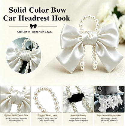 2 Pack Pearl Car Seat Headrest Hook with Bow & Sequin/Leopard/Polka Dot Design – Cute Purse Hanger for Vehicle,Grocery Bags, Umbrellas, Seat Back Organizer for Women (White) - Image 5