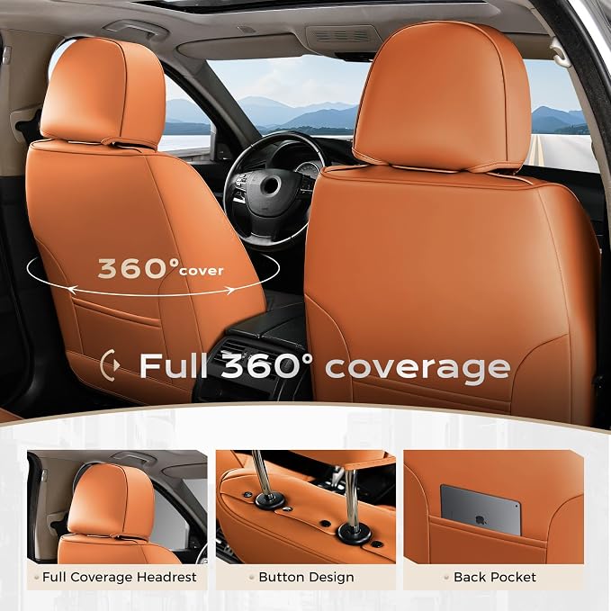 Coverado Car Seat Covers, Seat Covers for Cars, Waterproof Leather Auto Seat Protectors, Leather Car Seat Cushion, Car Interiors Accessories Universal Fit for Most Cars - Image 4