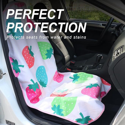 Sweat Towel Car Seat Cover Protector Front Seats for Gym Workout, Running, Swimming, Beach and Hiking, Waterproof Universal Seat Cover for Car, Trucks, Van & SUV (2, Strawberry, Front) - Image 3