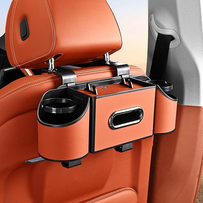 Back Seat Car Organizer,4 in 1 Multifunctional Car Back Seat Storage Box with Drink Cup Holder Tissue Box, for Hold Phone,Snacks, Drinks, Handbag-Orange by Joezhe