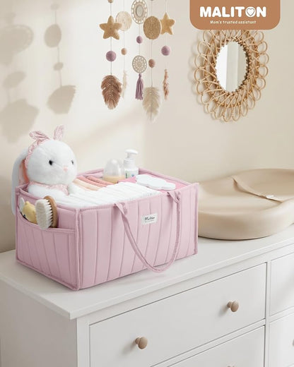 Maliton Baby Diaper Caddy Organizer for Changing Table, Pink | Portable Car Diaper Organizer Caddy with 2 Side Pockets - Versatile Storage Basket for Wipes and Baby Essentials - Image 8