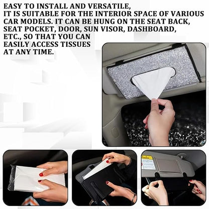 Bling Car Sun Visor Tissue Box Holder, Napkin and Face Mask Storage Box for Cars, Upgraded PU Leather Tissue Box with Crystal Rhinestones, Car Decoration Accessories for Women (Pink) - Image 6