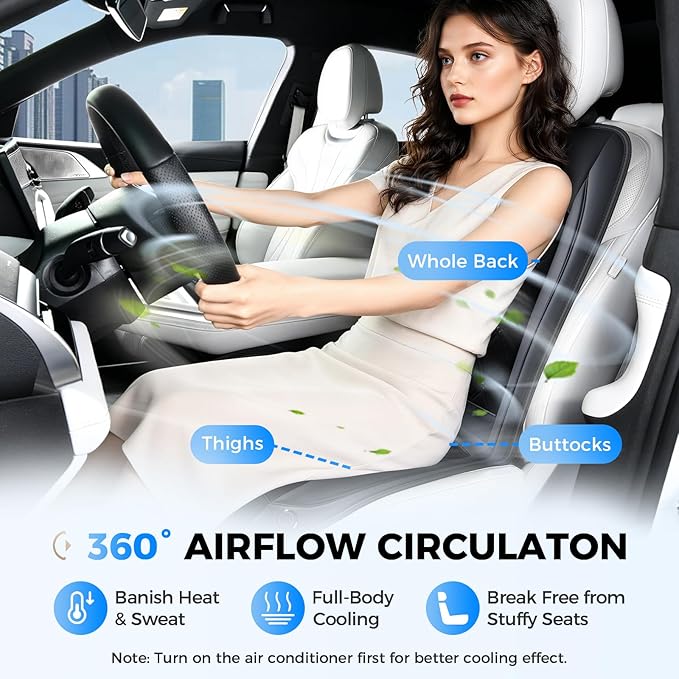 Coverado Cooling Car Seat Cover, 12V-24V Ventilated Front Seat Cushion for Car, 3-Speed Adjustable Seat Cover for Summer Driving Seat, Universal Fit for Car SUV Truck Van - Image 3