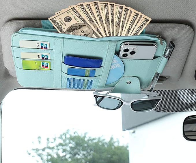 Blue Car Sun Visor Organizer, Lightweight Travel Document Visor Pocket | Visor accessories multi-slot design stores docs, cards & sunglasses, slim fits all vehicles without obstructing sight - Image 4