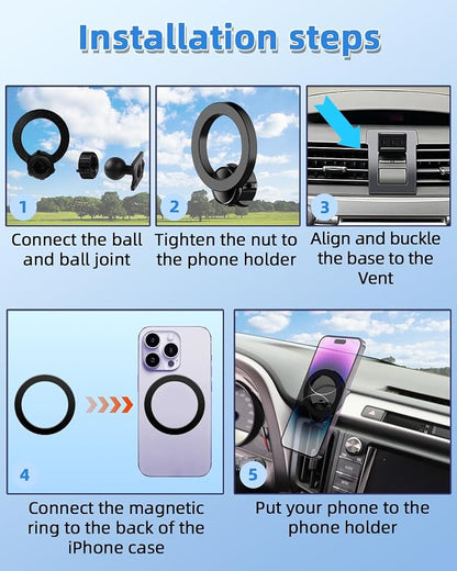 PZK Car Phone Mount for Toyota Camry 2007-2011 Accessories Custom Air Vent | Magnetic Car Phone Holder with Magsafe Hands Free 360° Rotation Phone Cradles Strong Magnet for4.0-7.0'' iPhone Samsung - Image 8
