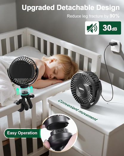 FRIZCOL Portable Stroller Fan, Use As Power Bank, 65H 12000mAh Battery Operated Fan Flexible Tripod Baby Car Seat Fans with Timming, Personal Mini Handheld/Desk/Small Clip On Fans For Stroller - Image 4