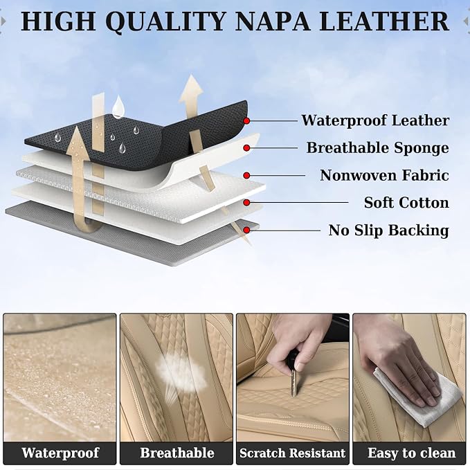 Coverado Automotive Seat Covers, Back Car Seat Cover, Rear Seat Cover, 3-Pieces Luxury Car Seat Cushion, Beige Seat Cover Seat Protector Universal Fit Most Cars - Image 4