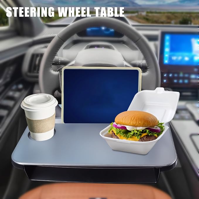 Steering Wheel Tray - 2 in 1 Car Seat Gap Filler Organizer, Multipurpose Table Tray for Eating, Drinking, Laptop - Image 2