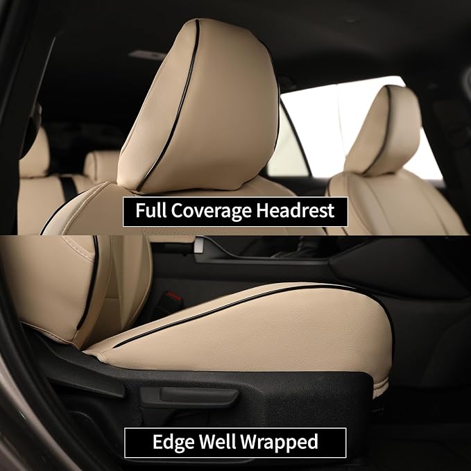 EKR Rav4 Seat Covers Custom Fit for Toyota Rav4 (Hybrid) SE/XSE 2026, Car Seat Cover Full Set for SUV,Factory-Style Interior Upgrade, Easy-Wipe Protection,Faux Leather(Beige) - Image 6