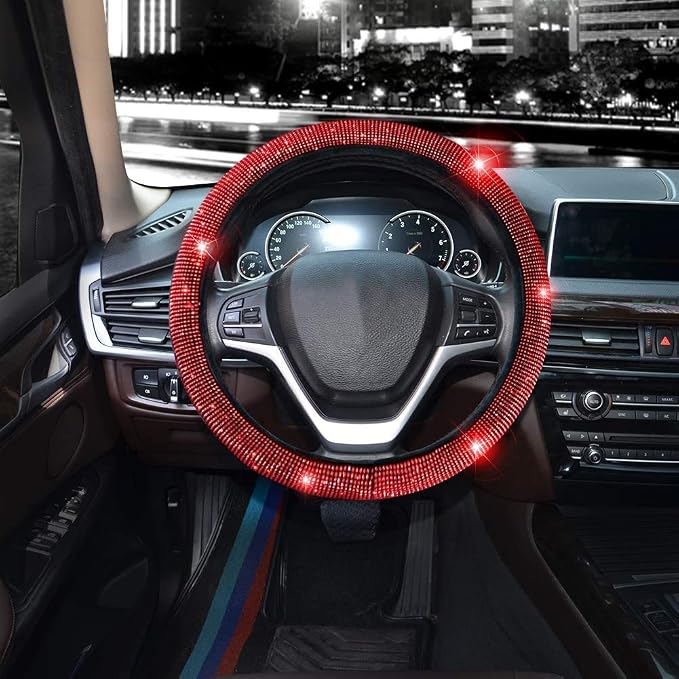 Steering Wheel Cover for Women Bling Bling Crystal Diamond | Sparkling Car SUV Wheel Protector Universal Fit 15 Inch (Black with Red Diamond,Standard Size(14" 1/2-15" 1/4)) - Image 3