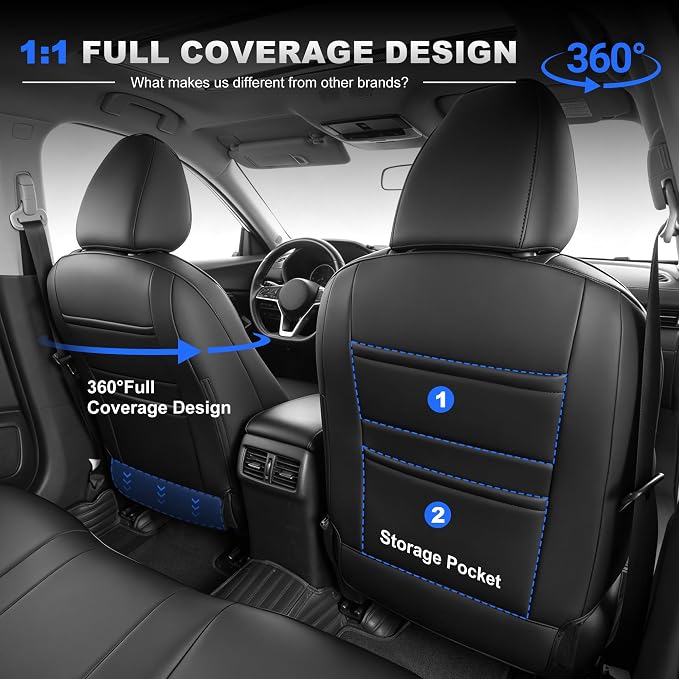 Seat Covers for Nissan Sentra:2020 2021 2022 2023 2024 2025 S SV | (Not for SR) Custom Fit Full Set Leather Cushion Car Seats Cover Black&Gray - Image 5
