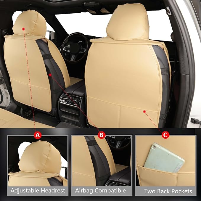 Front Seat Covers,Leather Car Seat Covers for Most Sedan Truck SUV | Seat Covers Beige ,Waterproof Car Seat Covers,2pcs Front Seat Protector Vehicle Seat Cushion For Families Pets Commuters - Image 7