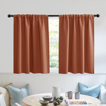 RYB HOME Short Blackout Privacy Curtains 30 inch Long for Bathroom Window | Thermal Insulated,Heat Blocking,Rod Pocket,Half Window Curtain Tiers for Nursery Bedroom,W42 x L30,Burnt Orange,2 Panels by RYBHOME